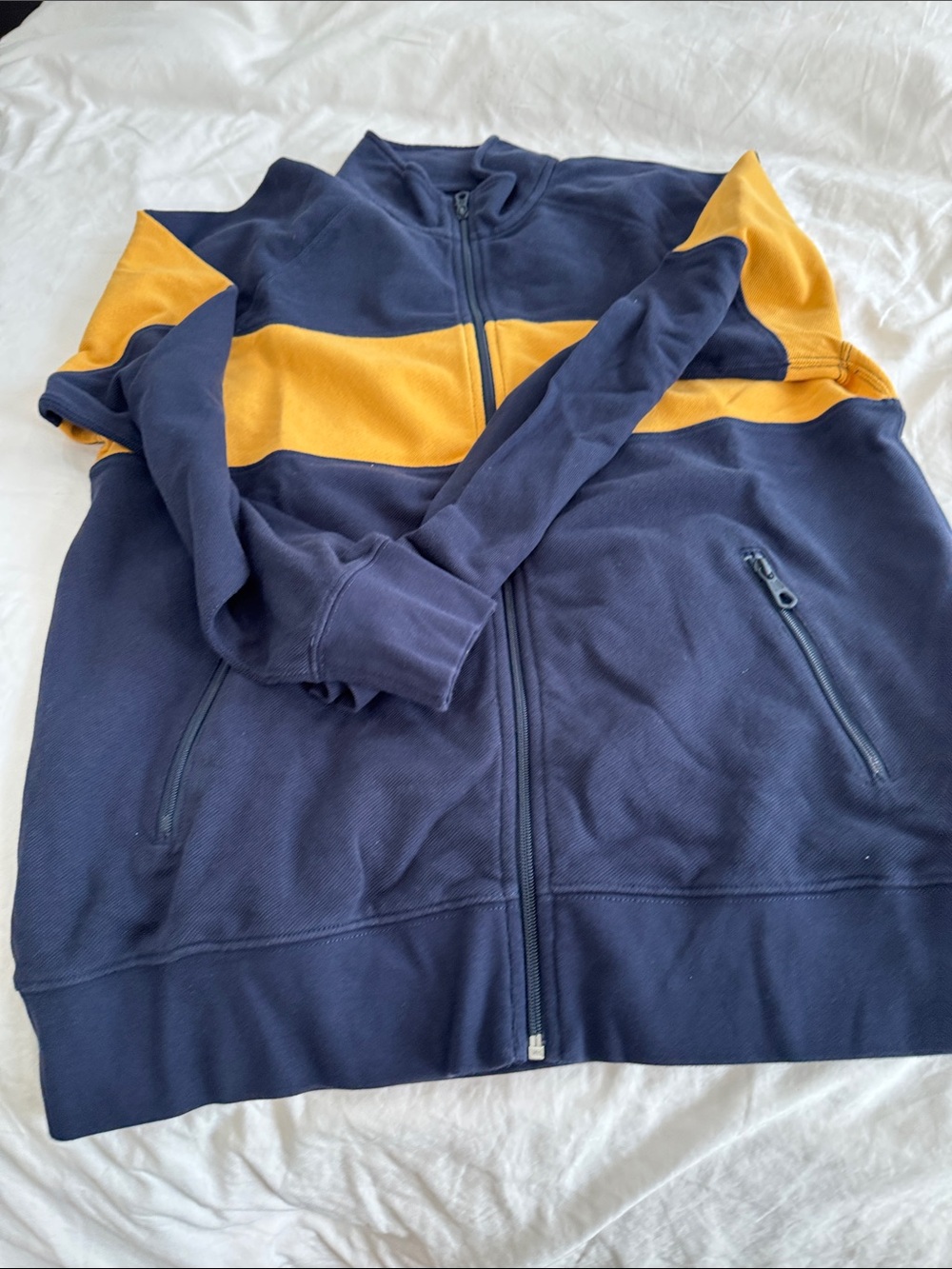 J. Crew Navy Jacket with Mustard Stripe Zip-Up